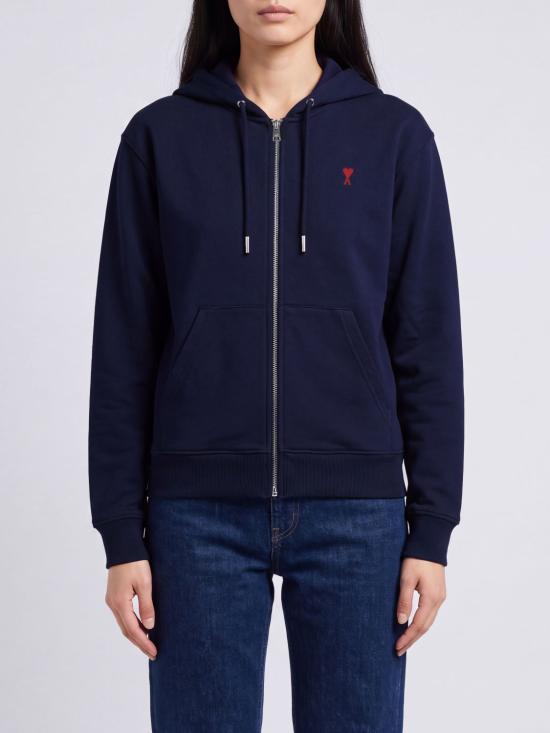 26FW 아미 스몰 하트 로고 루프백 오가닉 코튼 플리스 후드 집업 BFUSW435730 430 Blue