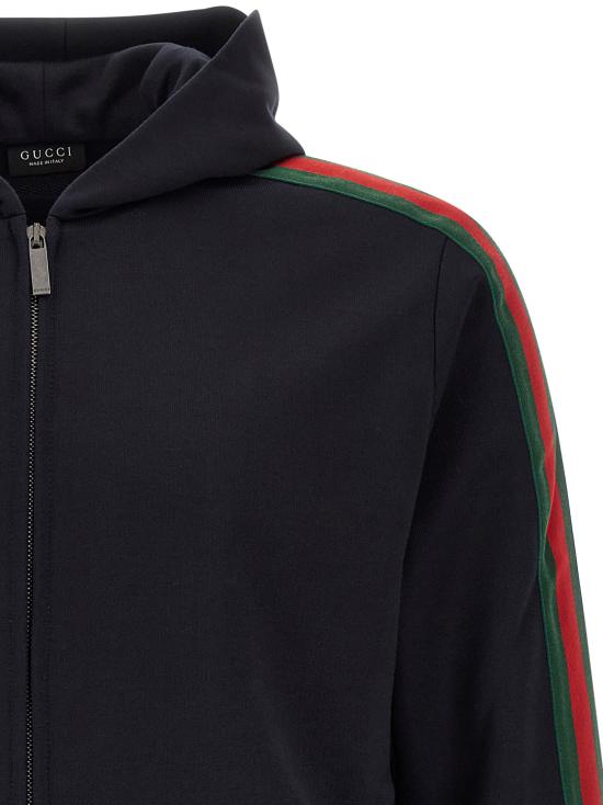 26FW 구찌 웹 실크 코튼 저지 지퍼 재킷 872244XJH0N4816 Blue - GUCCI