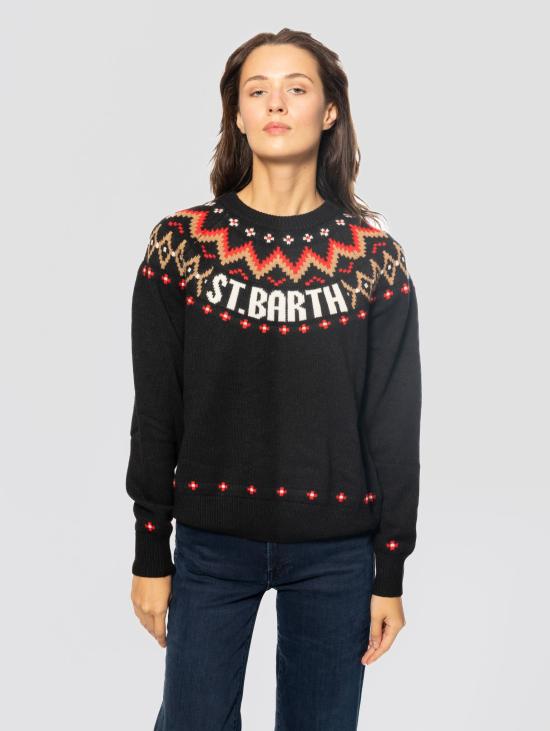26FW 세인트바쓰 스웨터 Maglione Girocollo con Motivo e Scritta Nero