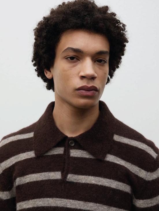 26FW 노스프로젝트 스웨터 Misto Alpaca Righe Marrone 소재의 폴로 구드메 - NORSE PROJECTS