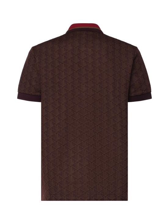 26FW 라코스테 스트라이프 칼라 모노그램 자카드 폴로 티셔츠 DH1417 WD9 BROWN - LACOSTE