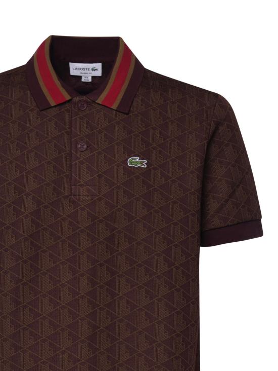 26FW 라코스테 스트라이프 칼라 모노그램 자카드 폴로 티셔츠 DH1417 WD9 BROWN - LACOSTE