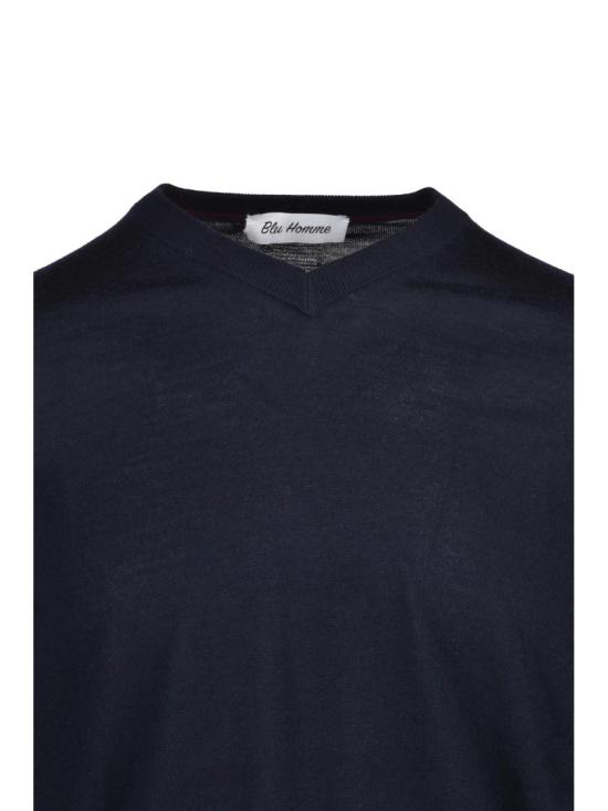 25FW Blu Homme 니트웨어 네이비 블루 엑스트라파인 메리노 울 브이넥 풀오버 - OTHER BRANDS