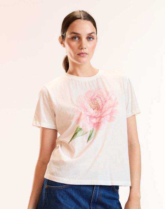  신시아 로리 반팔 티셔츠 신시아 로울리 피오니 에브리데이 티 핑크 플로럴 - CYNTHIA ROWLEY
