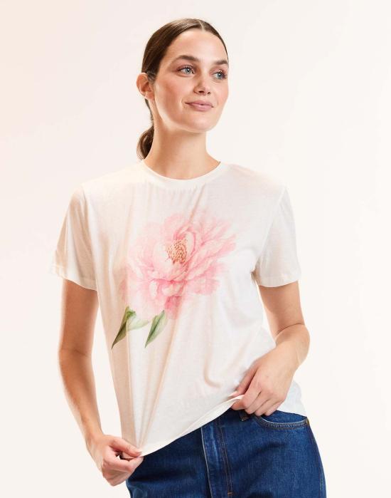  신시아 로리 반팔 티셔츠 신시아 로울리 피오니 에브리데이 티 핑크 플로럴 - CYNTHIA ROWLEY