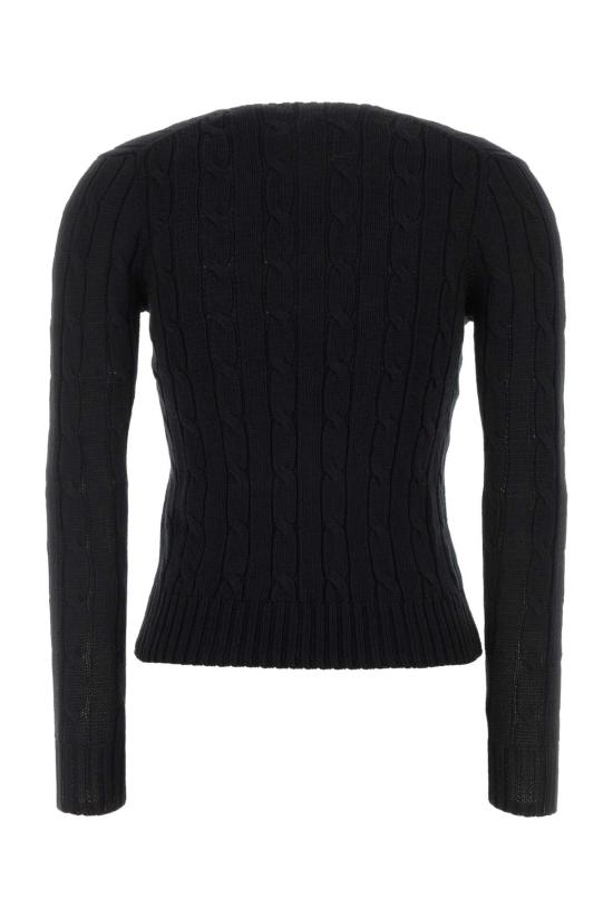 26FW 폴로 랄프로렌 포니로고 피마 코튼 케이블 니트 V넥 스웨터 211971870 002 Black - POLO RALPH LAUREN