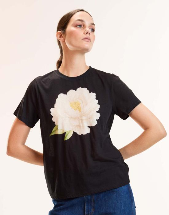  신시아 로리 반팔 티셔츠 신시아 로울리 피오니 에브리데이 티 화이트 플로럴 - CYNTHIA ROWLEY