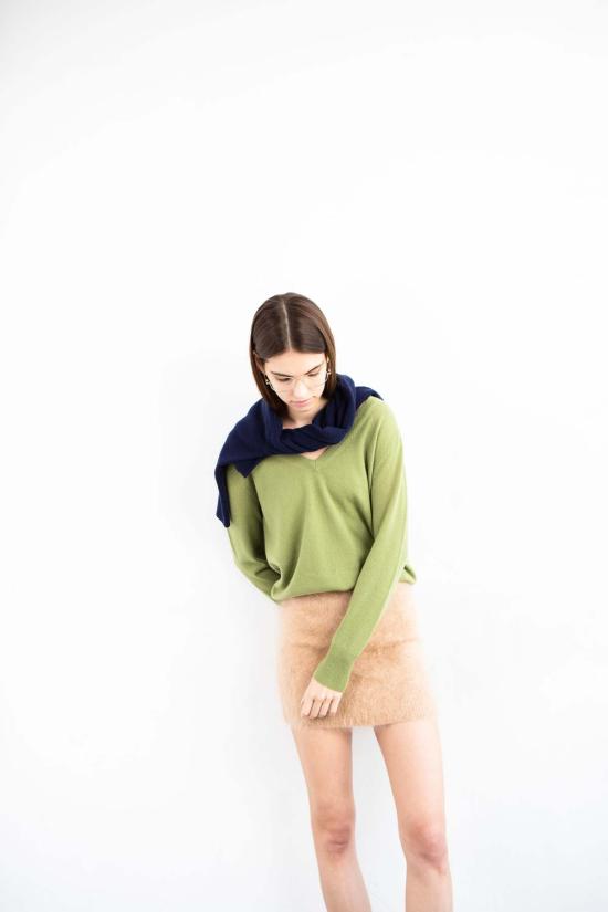  퓨어 캐시미어 엔와이씨 스웨터 퓨어캐시미어 NYC 캐시미어 클래식 V넥  모스 그린 - PURECASHMERE NYC