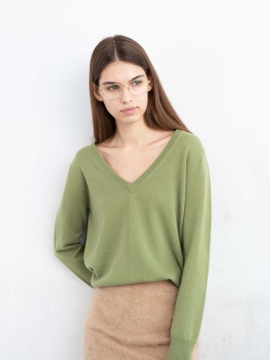  퓨어 캐시미어 엔와이씨 스웨터 퓨어캐시미어 NYC 캐시미어 클래식 V넥  모스 그린 - PURECASHMERE NYC