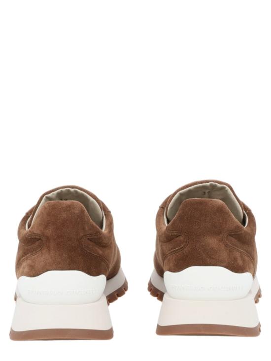 브루넬로 쿠치넬리 샤이니 탭 디테일 스웨이드 러닝 스니커즈 MZSFG2110 C9773 Brown - BRUNELLO CUCINELLI