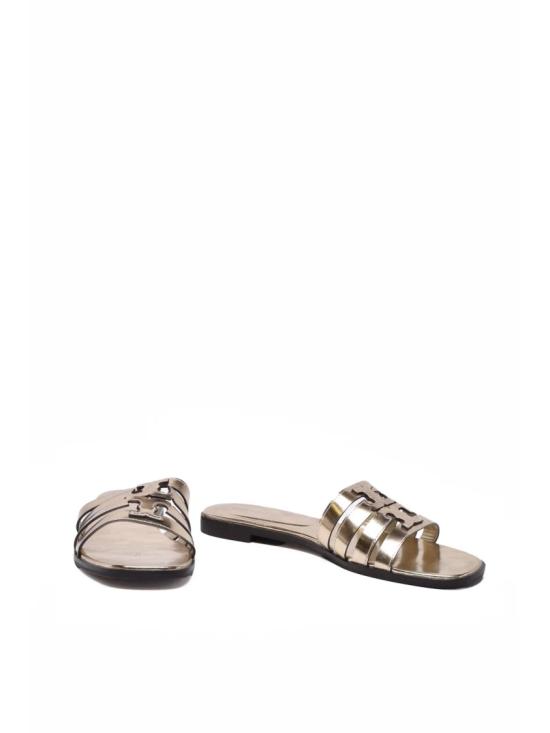  토리버치 샌들 골드 메탈릭 이네스 케이지 가죽 슬라이드 - TORY BURCH