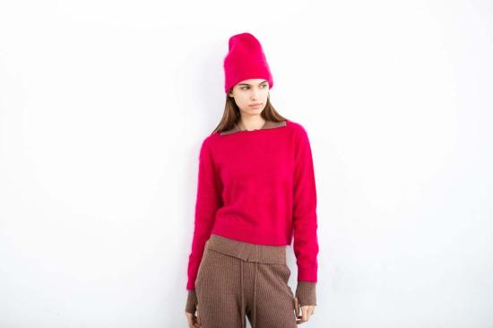  퓨어 캐시미어 엔와이씨 모자 퓨어캐시미어 NYC 캐시미어 브러시드 비니 핫핑크 - PURECASHMERE NYC