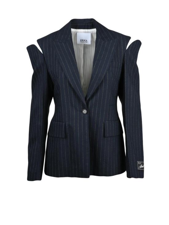 25FW 에리카 카발리니 자켓 블루 울 혼방 슬림핏 핀스트라이프 재킷
