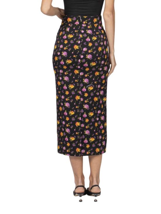 26SS 돌체앤가바나 스몰 로즈 부케 프린트 스트레이트 샤무스 스커트 F4DCBT FSA8D Black - DOLCE & GABBANA