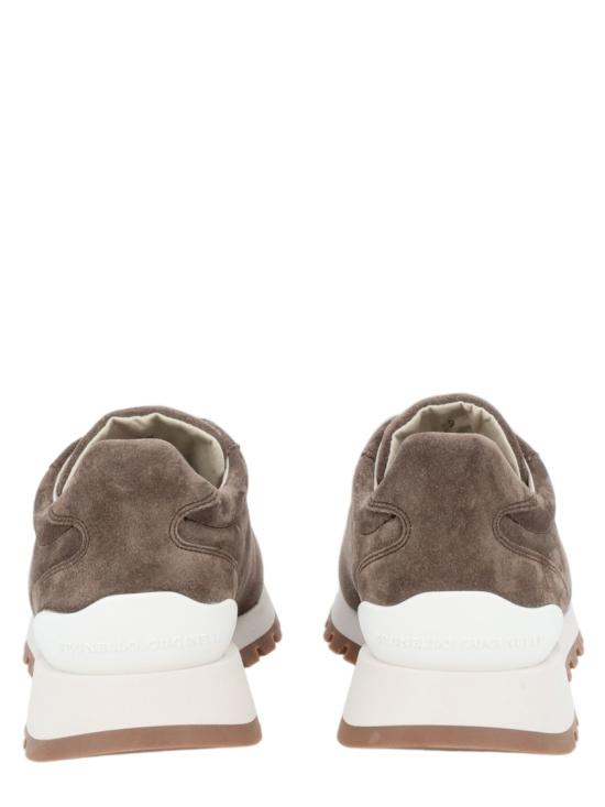 브루넬로 쿠치넬리 샤이니 탭 디테일 스웨이드 러닝 스니커즈 MZSFG2110 C8769 Brown - BRUNELLO CUCINELLI