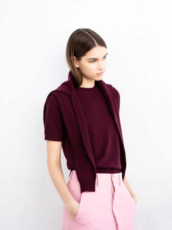  퓨어 캐시미어 엔와이씨 스웨터 퓨어캐시미어 NYC 캐시미어 반팔 크루넥  버건디 - PURECASHMERE NYC