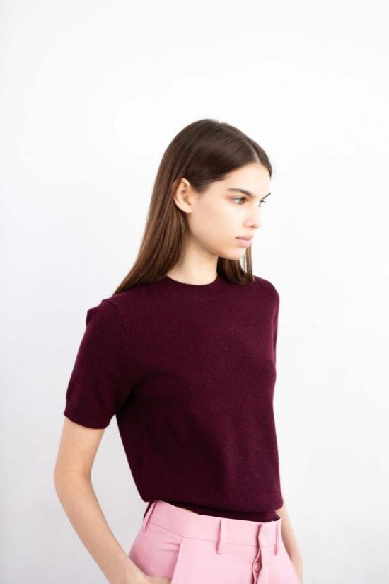  퓨어 캐시미어 엔와이씨 스웨터 퓨어캐시미어 NYC 캐시미어 반팔 크루넥  버건디 - PURECASHMERE NYC