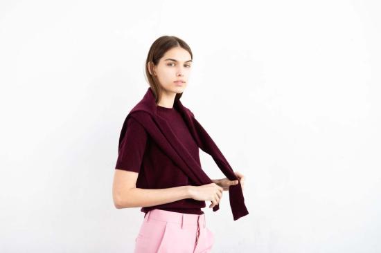  퓨어 캐시미어 엔와이씨 스웨터 퓨어캐시미어 NYC 캐시미어 반팔 크루넥  버건디 - PURECASHMERE NYC