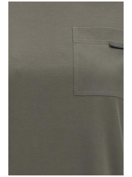 26FW 브루넬로 쿠치넬리 샤이니 탭 코튼 저지 티셔츠 M0T81EC710 C983 GREEN - BRUNELLO CUCINELLI