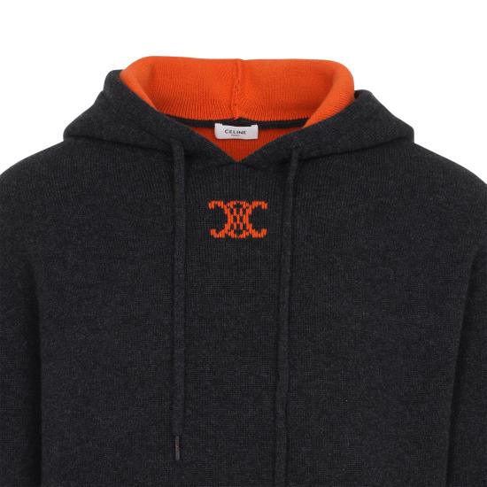 26FW 셀린느 캐시미어 후드 스웨터 RY0QZ0X73 GMO1 DARK GREY ORANGE - CELINE