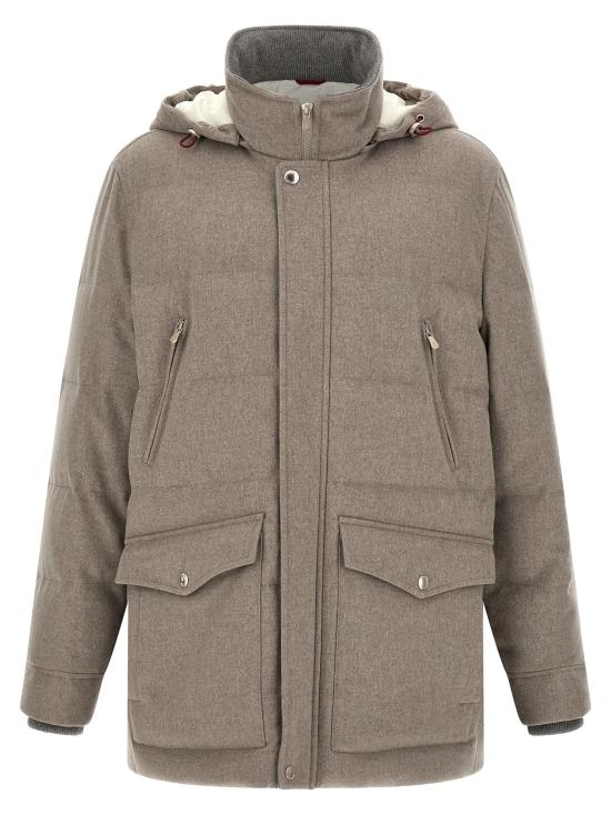 26FW 브루넬로 쿠치넬리 본디드 울 플란넬 탈부착 후드 다운 자켓 MM4701823CWB01 Beige