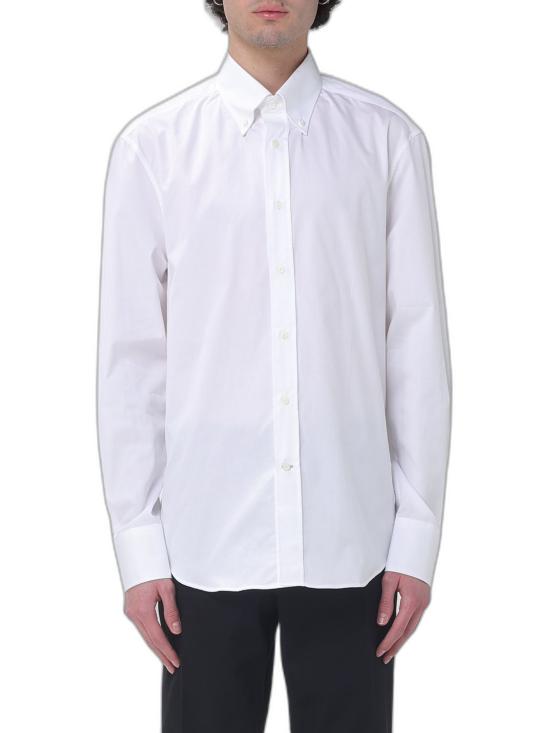 26FW 브루넬로 쿠치넬리 버튼 다운 칼라 슬림핏  트윌  긴팔 셔츠 MBUC41716 C159 WHITE