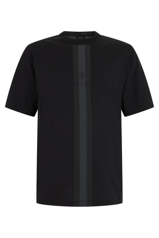 26FW 구찌 웹 스트라이프 프린트 코튼 티셔츠 A0095JXJH5Y1152 black