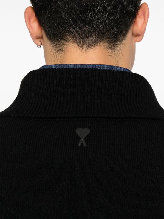 26FW 아미 브라운 하이 버튼 칼라 울 스웨터 UKS885KN0192 001NOIR - AMI