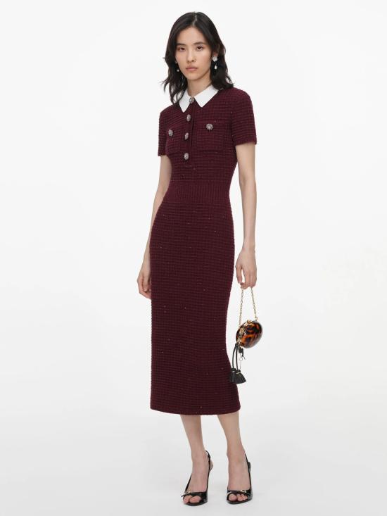 26FW 셀프 포트레이트 미디 원피스 SC26091MBUBURGUNDY ROSSO - SELF PORTRAIT