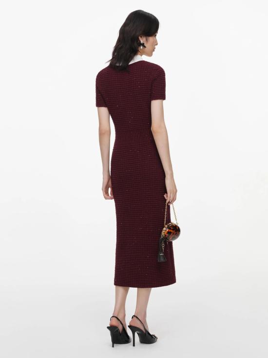 26FW 셀프 포트레이트 미디 원피스 SC26091MBUBURGUNDY ROSSO - SELF PORTRAIT