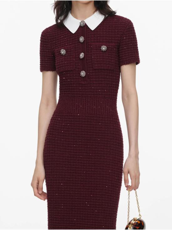 26FW 셀프 포트레이트 미디 원피스 SC26091MBUBURGUNDY ROSSO - SELF PORTRAIT