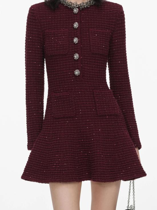 26FW 셀프 포트레이트 미디 원피스 SC26152SBUBURGUNDY ROSSO - SELF PORTRAIT