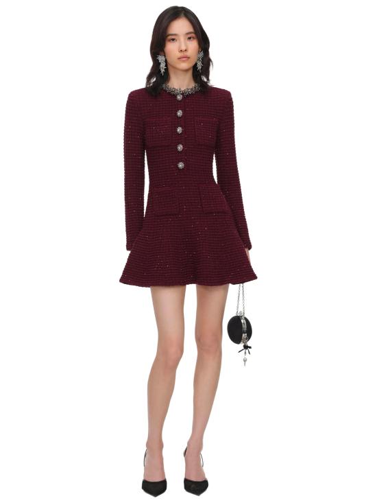26FW 셀프 포트레이트 미디 원피스 SC26152SBUBURGUNDY ROSSO