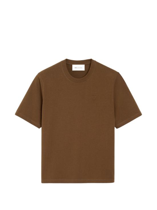26FW 아미 화이트 코튼 드 하트 엠보스 티셔츠 UTS357726 2221 CHOCTBROWN