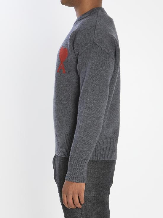 26FW 아미 빅 하트 울 크루넥 스웨터 UKS838018 084 HTRGREYRED - AMI