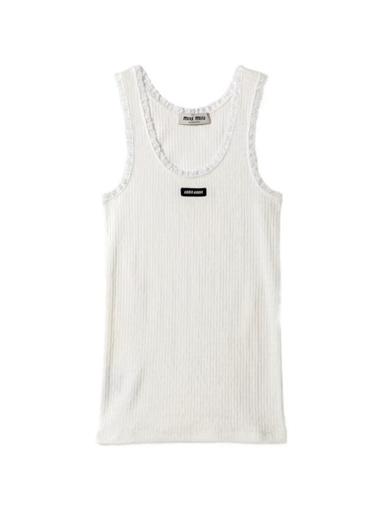 26FW 미우미우 로고 패치 코튼 탱크탑 MT2205SOOO1951 F0009 BIANCO
