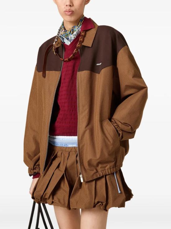26FW 미우미우 깅엄 체크 블루종 재킷 ML1509SOOO19OS F0QB7 CARAMELLO - MIU MIU