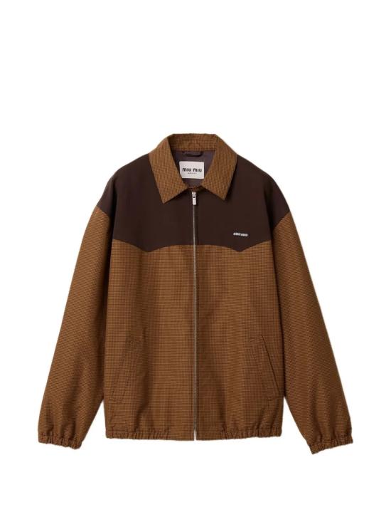 26FW 미우미우 깅엄 체크 블루종 재킷 ML1509SOOO19OS F0QB7 CARAMELLO