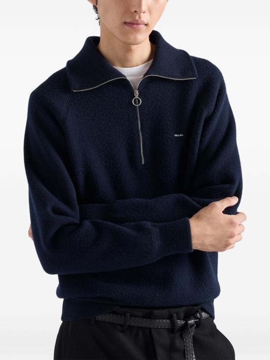 26FW 프라다 울 캐시미어 폴로 스웨터 UMF3986242 F0008 BLEU - PRADA