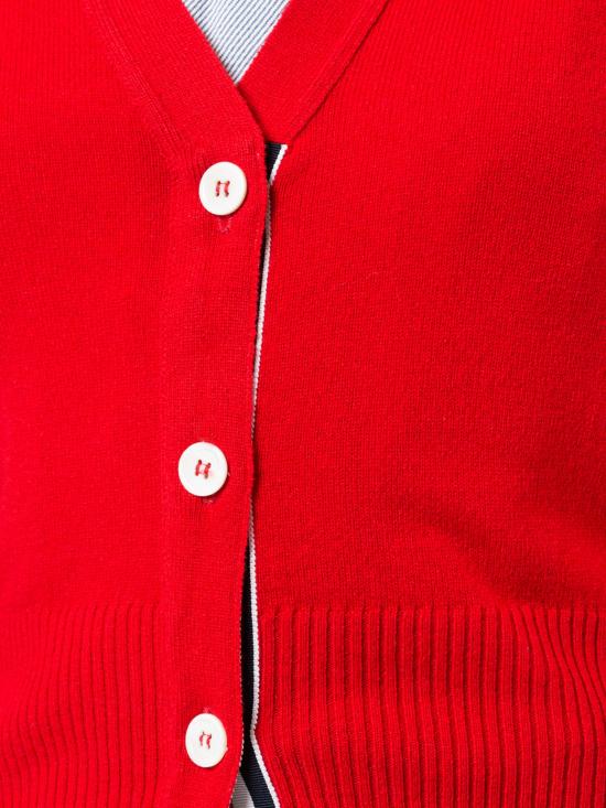 26FW 톰브라운 클래식 캐시미어 4바 브이넥 가디건 FKC001A00011 600 RED - THOM BROWNE