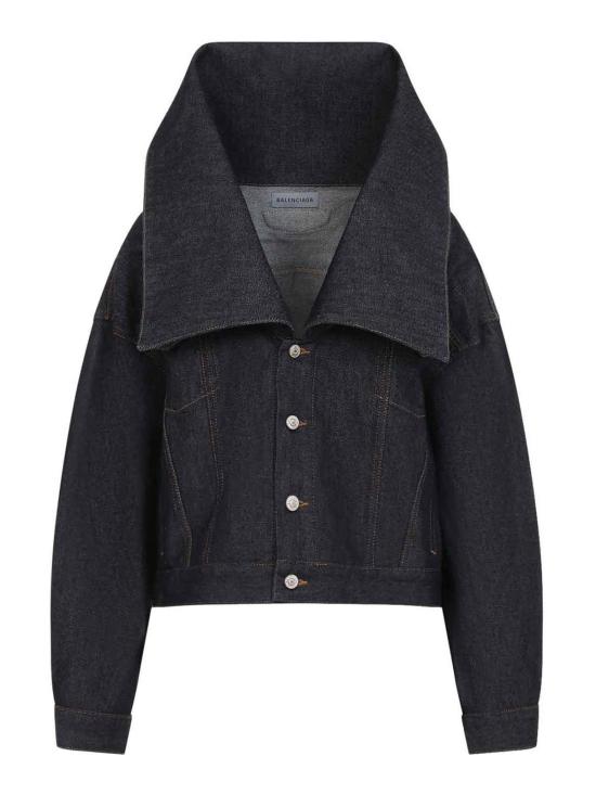 26FW 발렌시아가 스탠딩 카라 크롭 박시 데님 자켓 A00977TVWA44007 MEDIUM WASH
