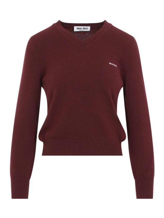 26FW 미우미우 인타르시아 로고 브이넥 울 가디건 MML08KSOOO6600F0399 BURGUNDY
