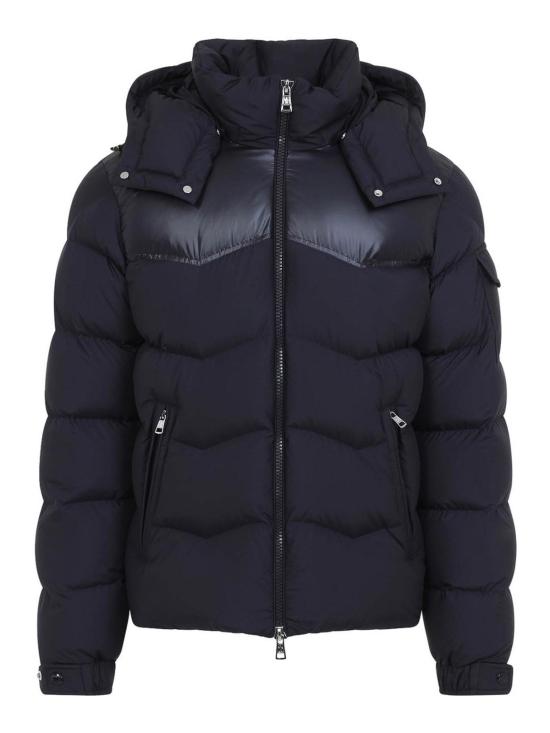 26FW 몽클레어 라벨리스 후드 지그재그 퀼팅 쇼트 다운 재킷 L20911A00218597YW778 DARK BLUE