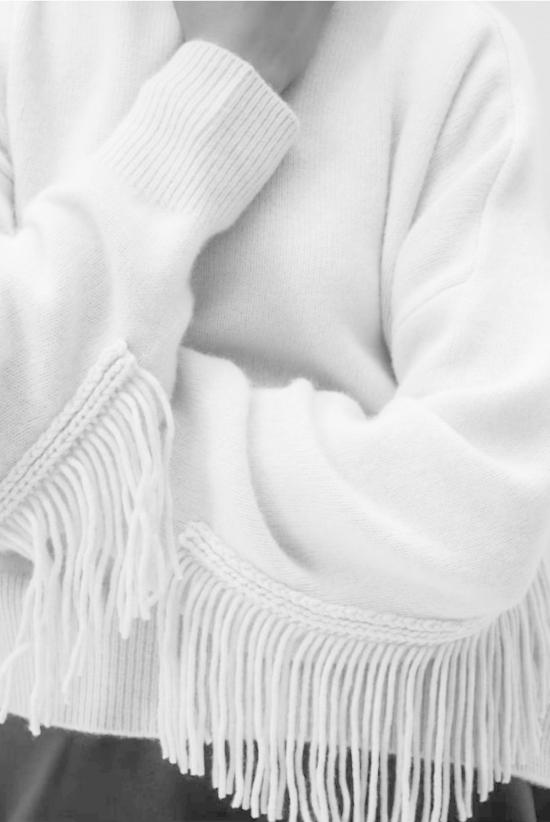  화이트 워렌 의류 화이트 + 워렌 캐시미어 프린지 크루 스웨터 블랙 - WHITE + WARREN