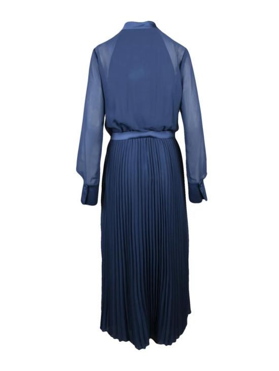  엠포리오 아르마니 원피스 파란색 주름 장식 시스루 상의 리본 롱 드레스 - EMPORIO ARMANI