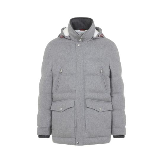 26FW 브루넬로 쿠치넬리 본디드 울 플란넬 탈부착 후드 다운 자켓 MM4701823 CF427 GRIGIO CHIARO PIOMBO