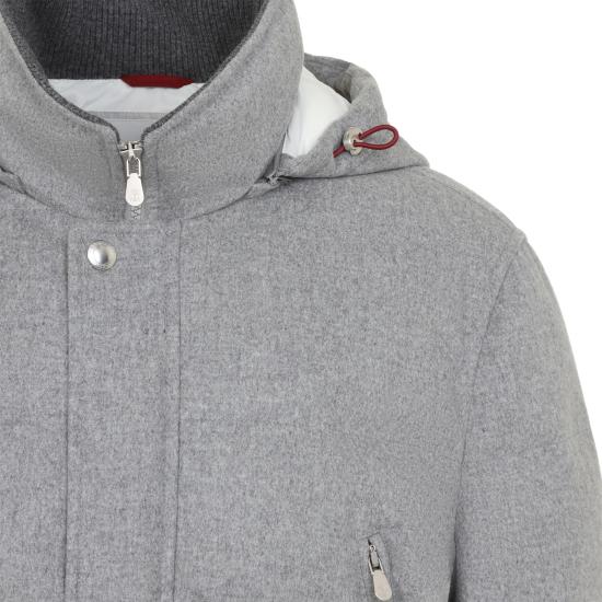 26FW 브루넬로 쿠치넬리 본디드 울 플란넬 탈부착 후드 다운 자켓 MM4701823 CF427 GRIGIO CHIARO PIOMBO - BRUNELLO CUCINELLI
