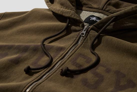 26FW 스투시 후드 티셔츠 페이디드 그래픽 지퍼 후드 118553 올리브 - STUSSY