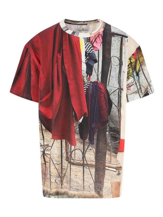26FW 비비안웨스트우드 자수 로고 크롭 코튼 반팔 티셔츠 3G010018J00C7O301 MULTICOLOUR