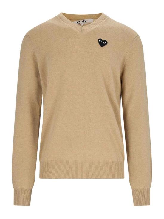 26SS 꼼데가르송 플레이 블랙 하트 브이넥 스웨터 AXN0180513 BEIGE